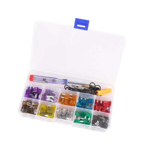 Mini Car Fuse Kit Color Coded for Ten Amps Fuses with Alligator Clip Electric Tester Tweezer Puller 100pcs