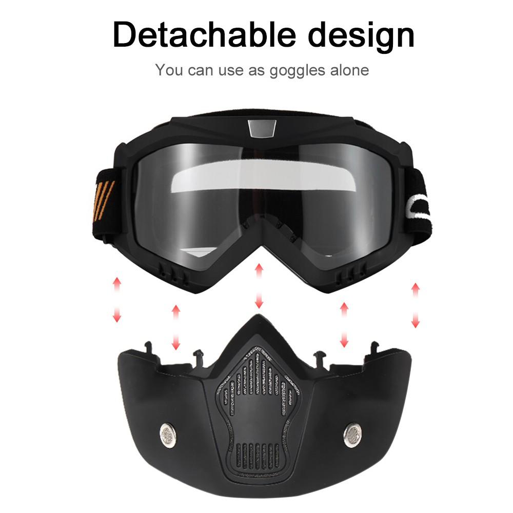 Mortorcycle Mask Detachable Goggles and Mouth Filter for Open Face Helmet Motocross Ski Snowboard