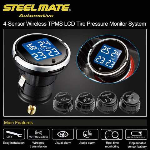4-sensor Wireless TPMS LCD Tire Pressure Monitor System