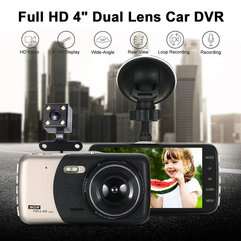 4" Dual Lens 1080P HD Car DVR Dash Cam Camera Camcorder