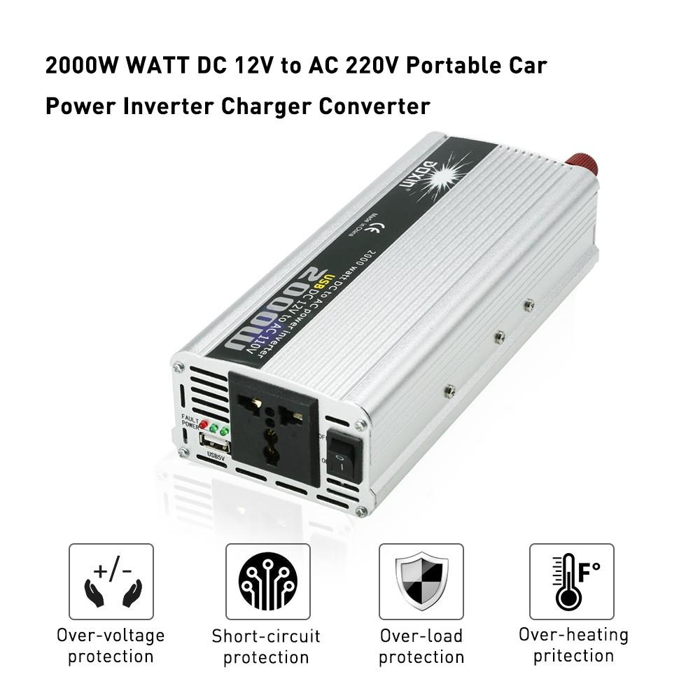 2000W DC 12V to AC 220V Portable Car Power Inverter Charger Converter