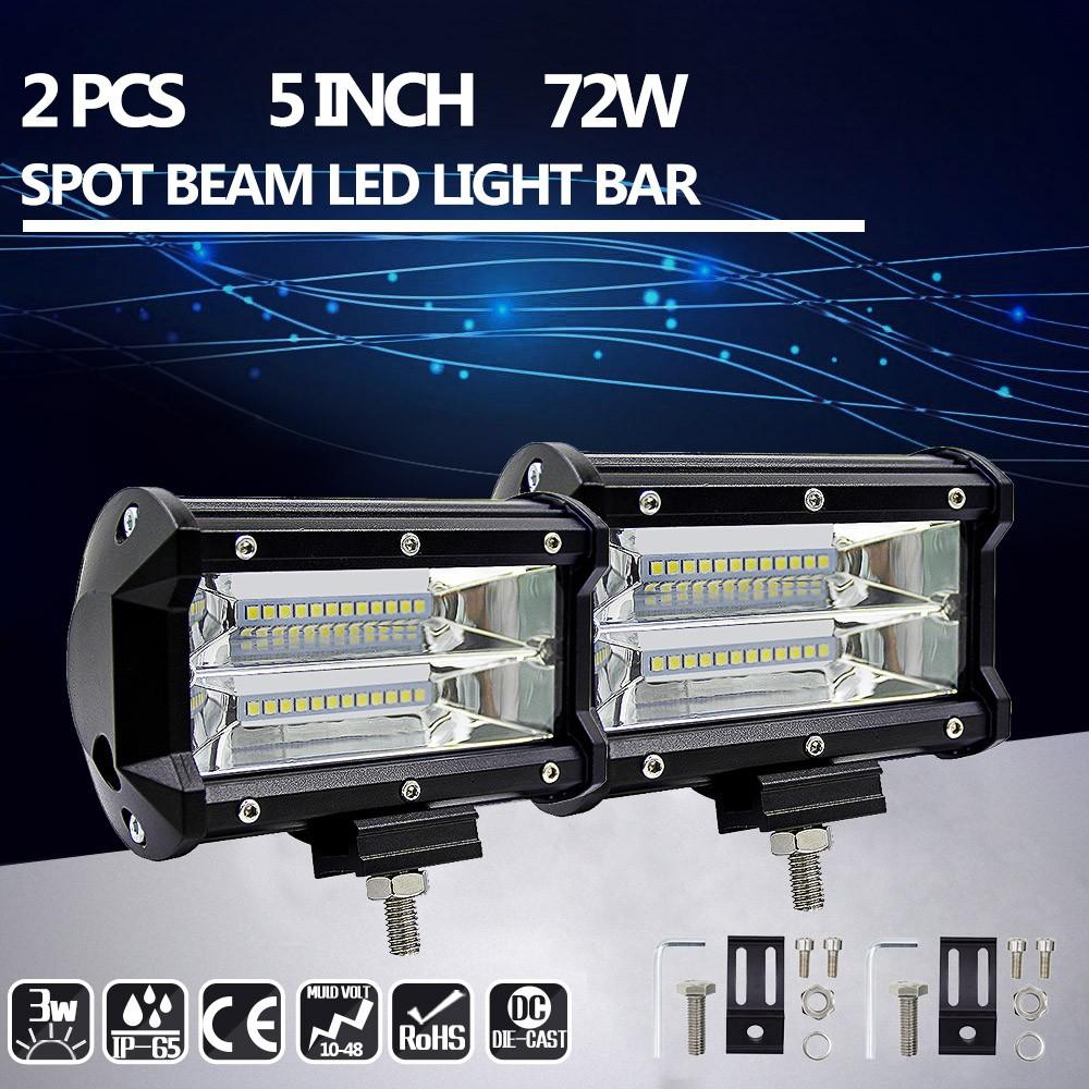2Pcs 5inch 72W LED Light Bar Spot Beam Work Driving Fog Road Lighting for Jeep Car Truck SUV Boat Marine