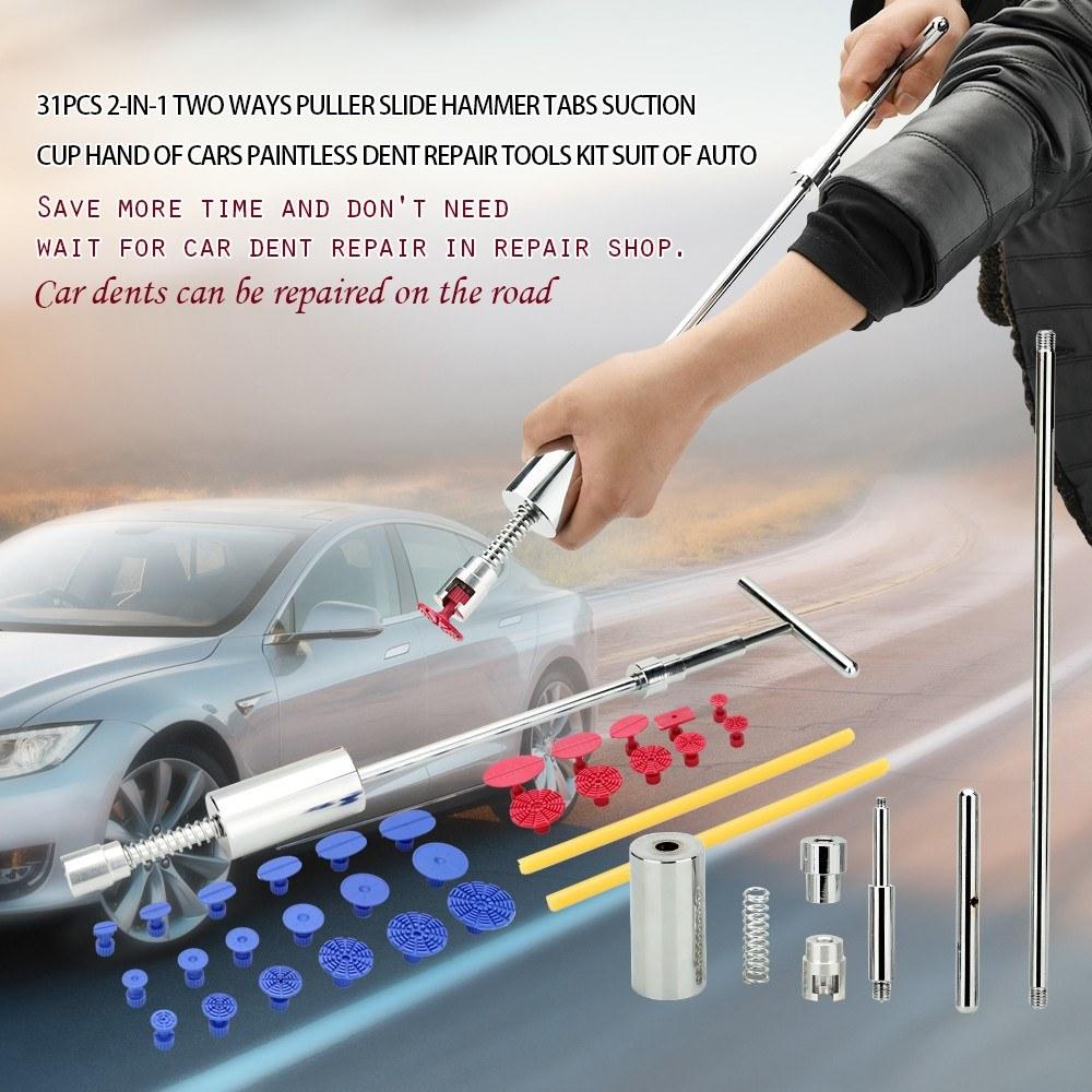 31pc 2-in-1 Two Ways Puller Slide Hammer Tabs Suction Cup Hand of Cars Paintless Dent Repair Tools