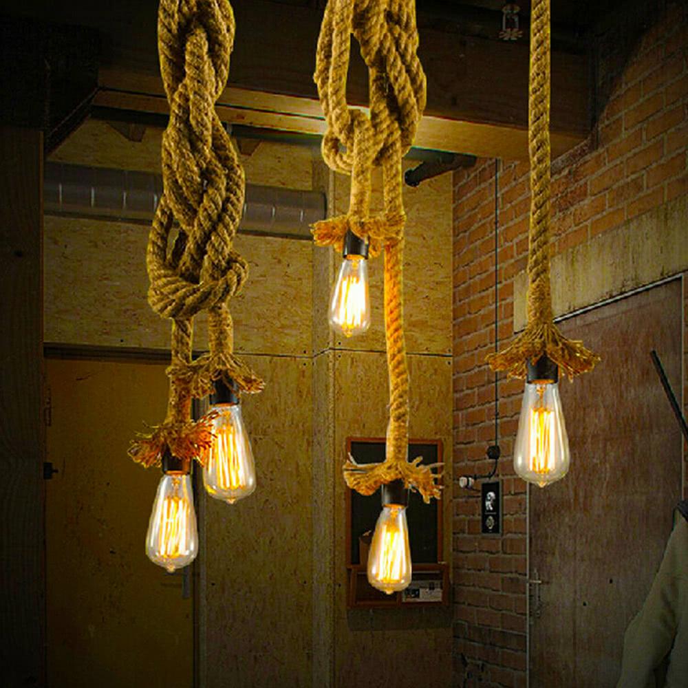 Single Head Vintage Hemp Rope Hanging Pendant Ceiling Light