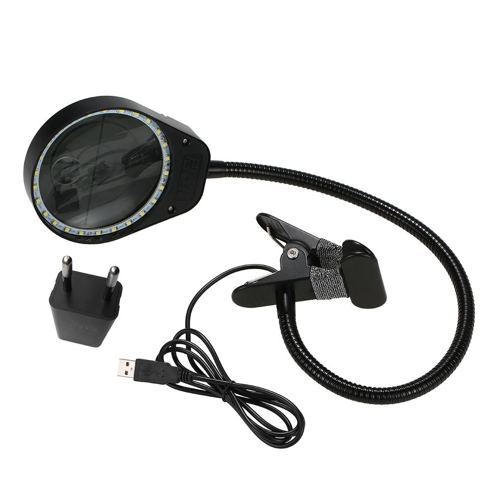 LED 3X/10X Magnifier Glass with Clamp Clip Table Light