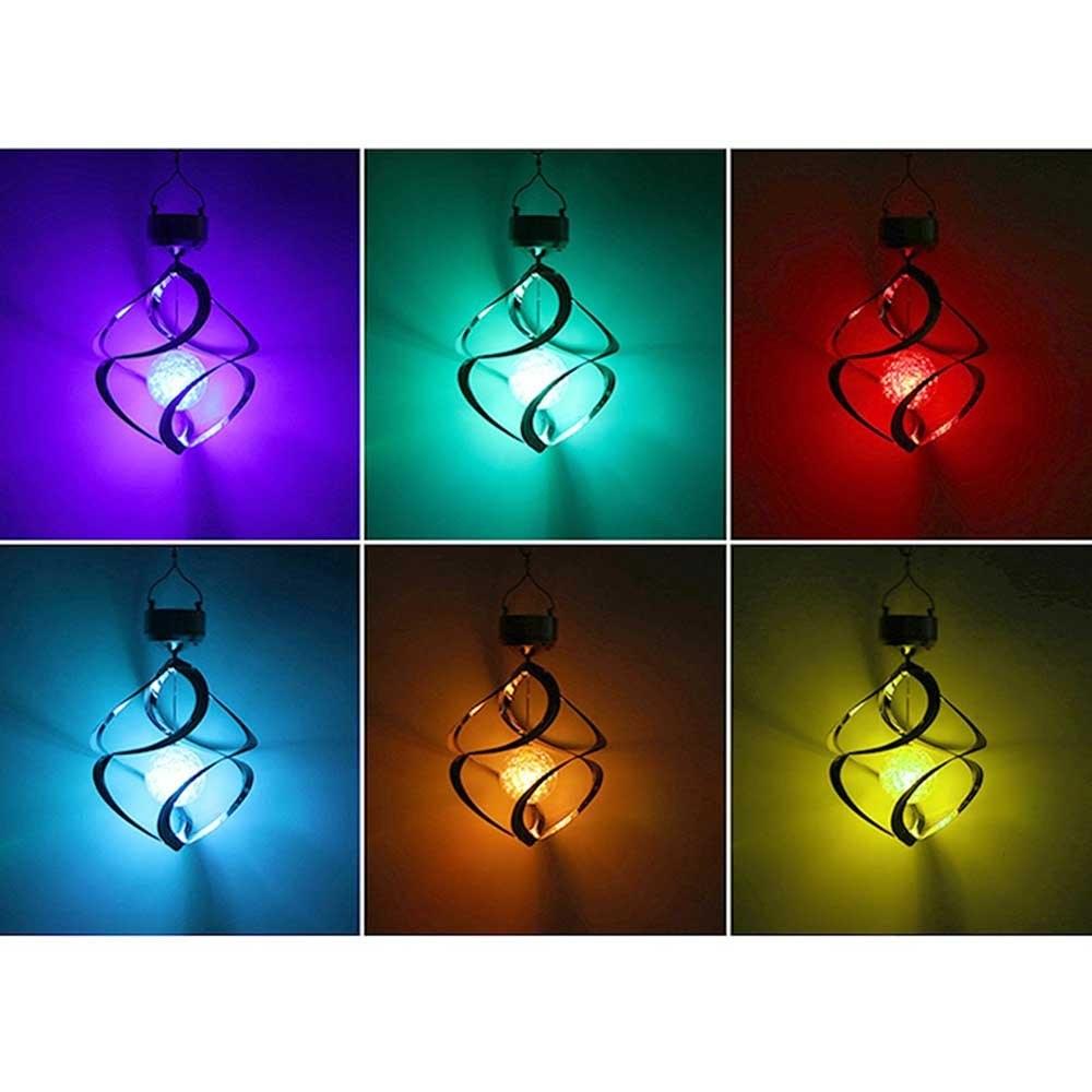 Colorful Outdoor Solar Powered Wind Spinner Hanging Spiral Light