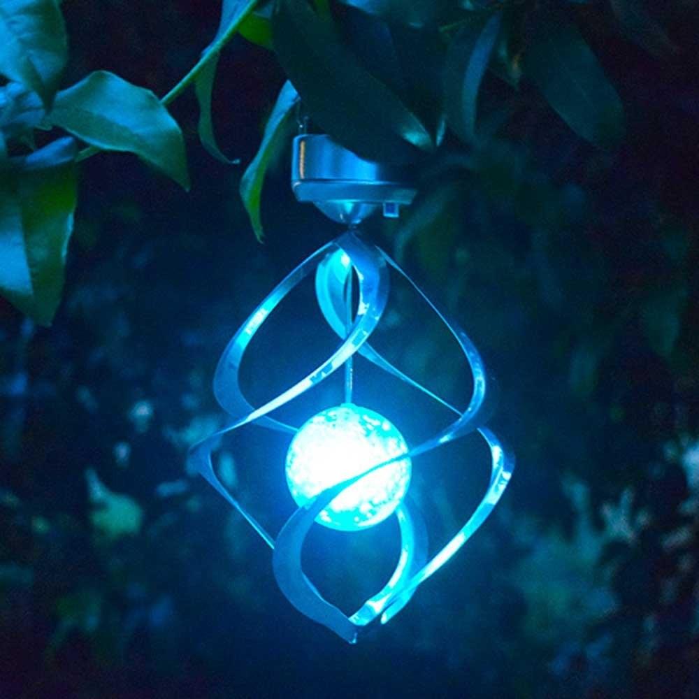 Colorful Outdoor Solar Powered Wind Spinner Hanging Spiral Light