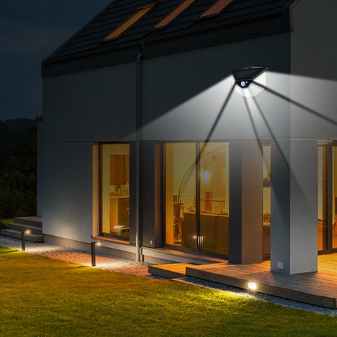 Solar Powered Wall Light PIR Motion and Lighting Sensor 3 Modes Flood Lamp 112LEDs