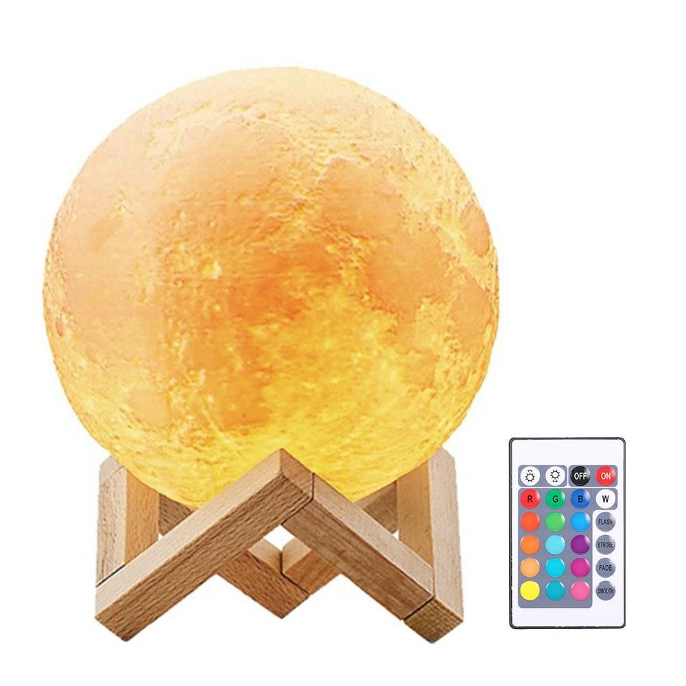 3D Print Moon Lamp with Wood Stand Remote and Touching Control