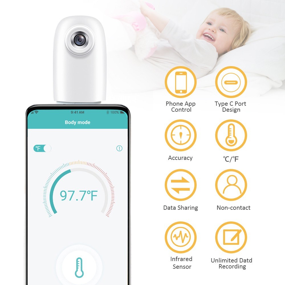 Non-contact Contactless IR Infrared Sensor Forehead Body/ Object Thermometer ONLY Replacement for OTG Function Android System