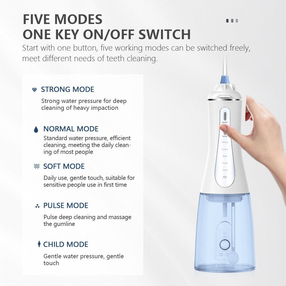 Portable Dental Oral Irrigator Rechargeable Cordless Powerful Water Flosser Teeth Cleaner Detachable