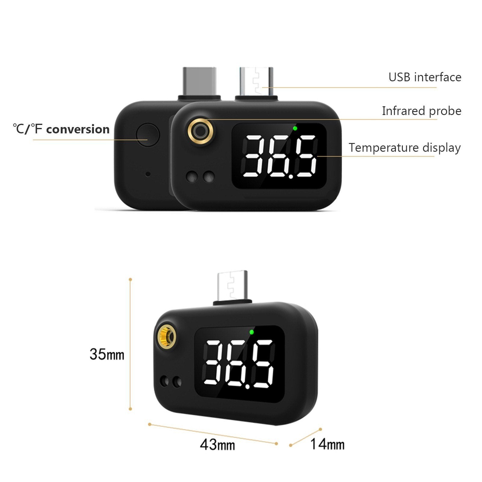 Portable Mini USB Smart Infrared Thermometer Intelligent Cell Phone Non-contact