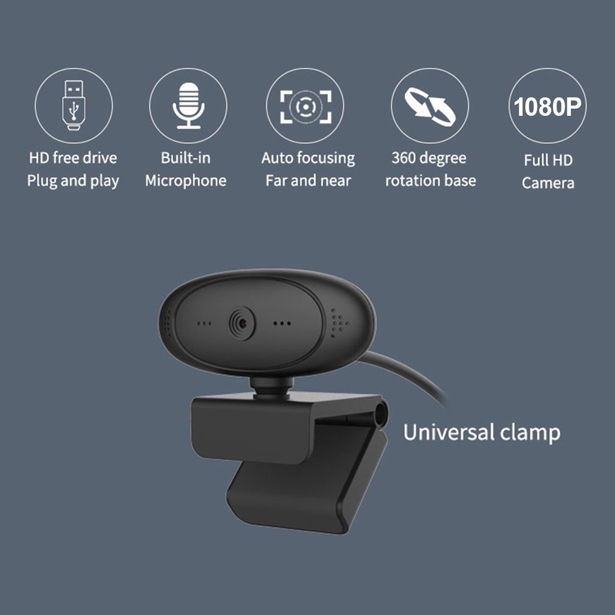 1080P HD Computer Camera Video Conference Webcam 2 M Auto Focus 360° Rotation with Microphone