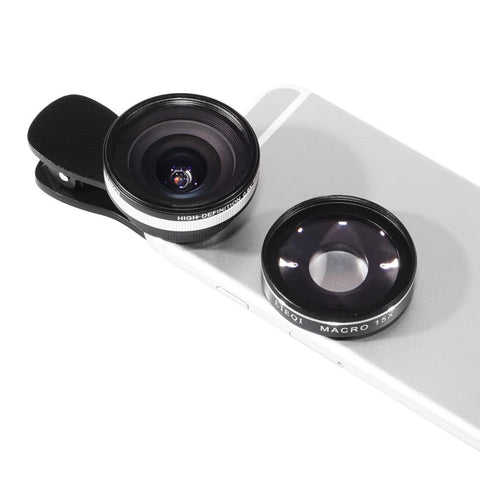2 in 1 Clip-on Optical Glass Lens HD 0.6X Wide-angle Lens 15X Macro-lens for iPhone