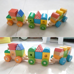 25pcs Natural Wooden Train Building Blocks Toys