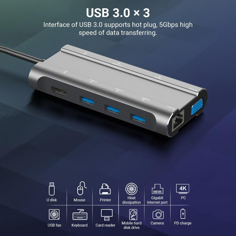 10 in 1 USB Hub Multi-function Splitter Converter for PC Mobile Phone