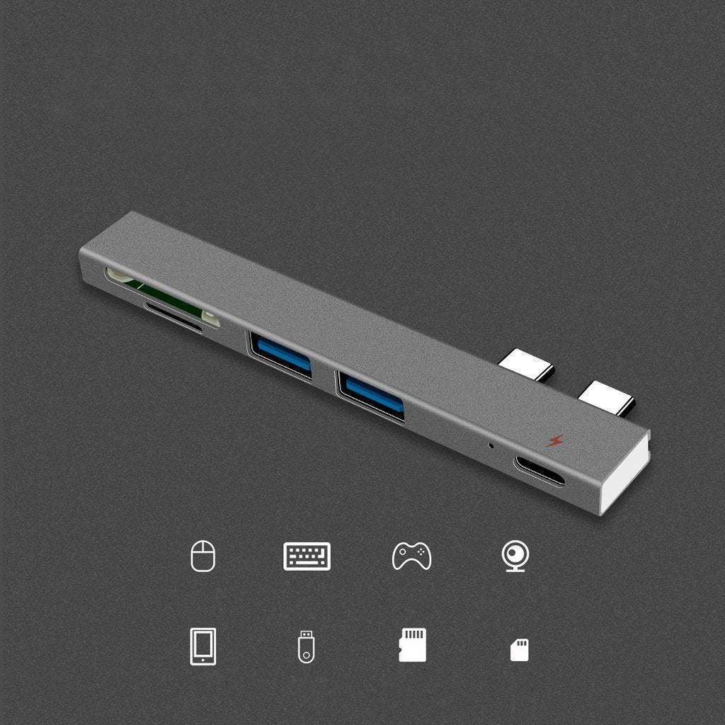 5 in 1 Hub Dual Type-C To USB3.0*2+PD+TF Intelligent USB Hub Multi-Port Adapter