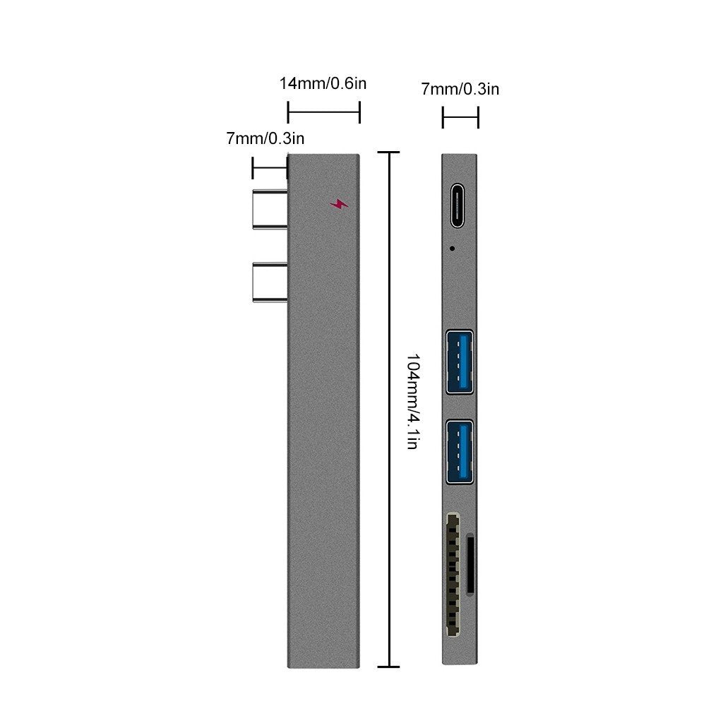 5 in 1 Hub Dual Type-C To USB3.0*2+PD+TF Intelligent USB Hub Multi-Port Adapter