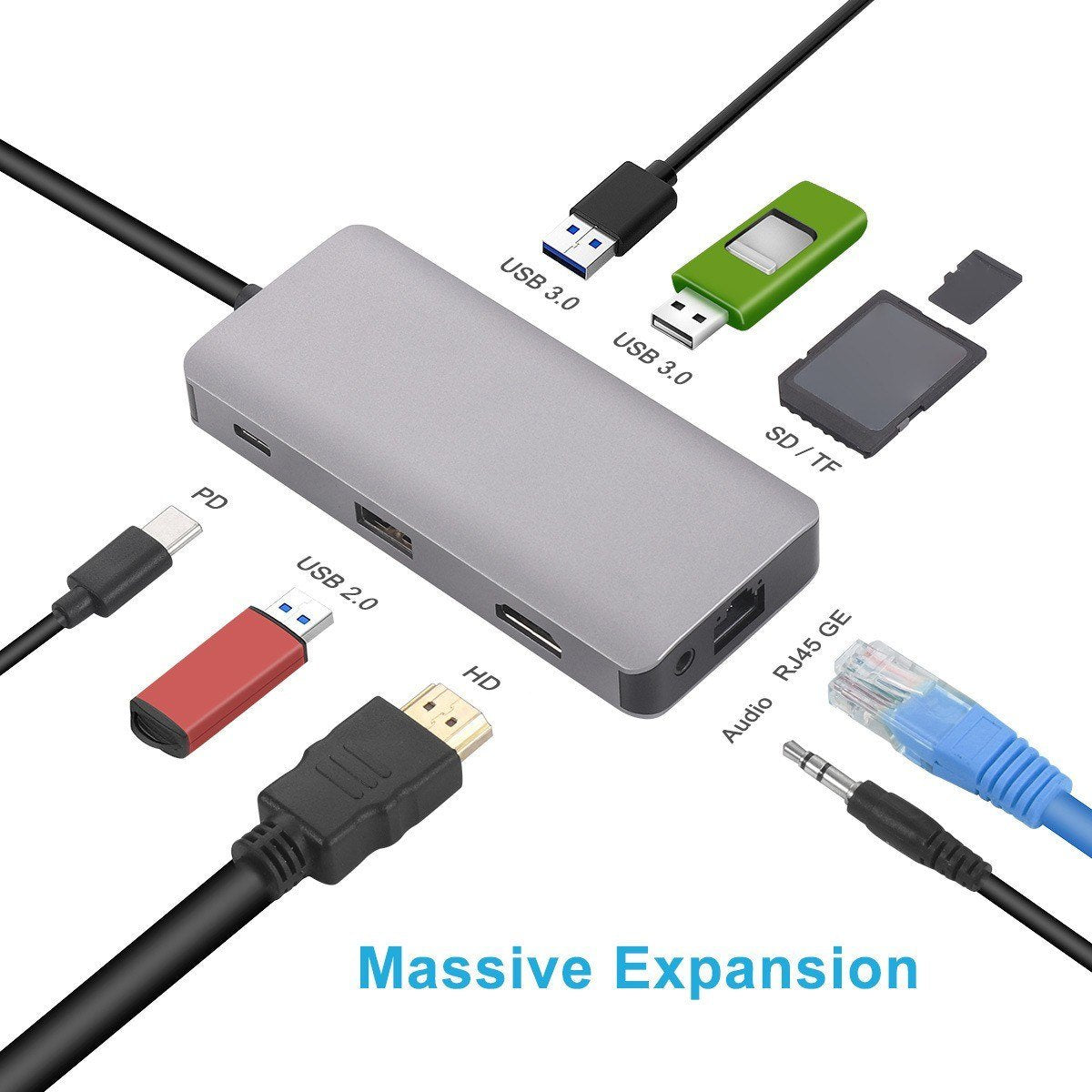 9 in 1 Intelligent USB Hub Multi-port Adapter for Laptop Computer Mobile Phones