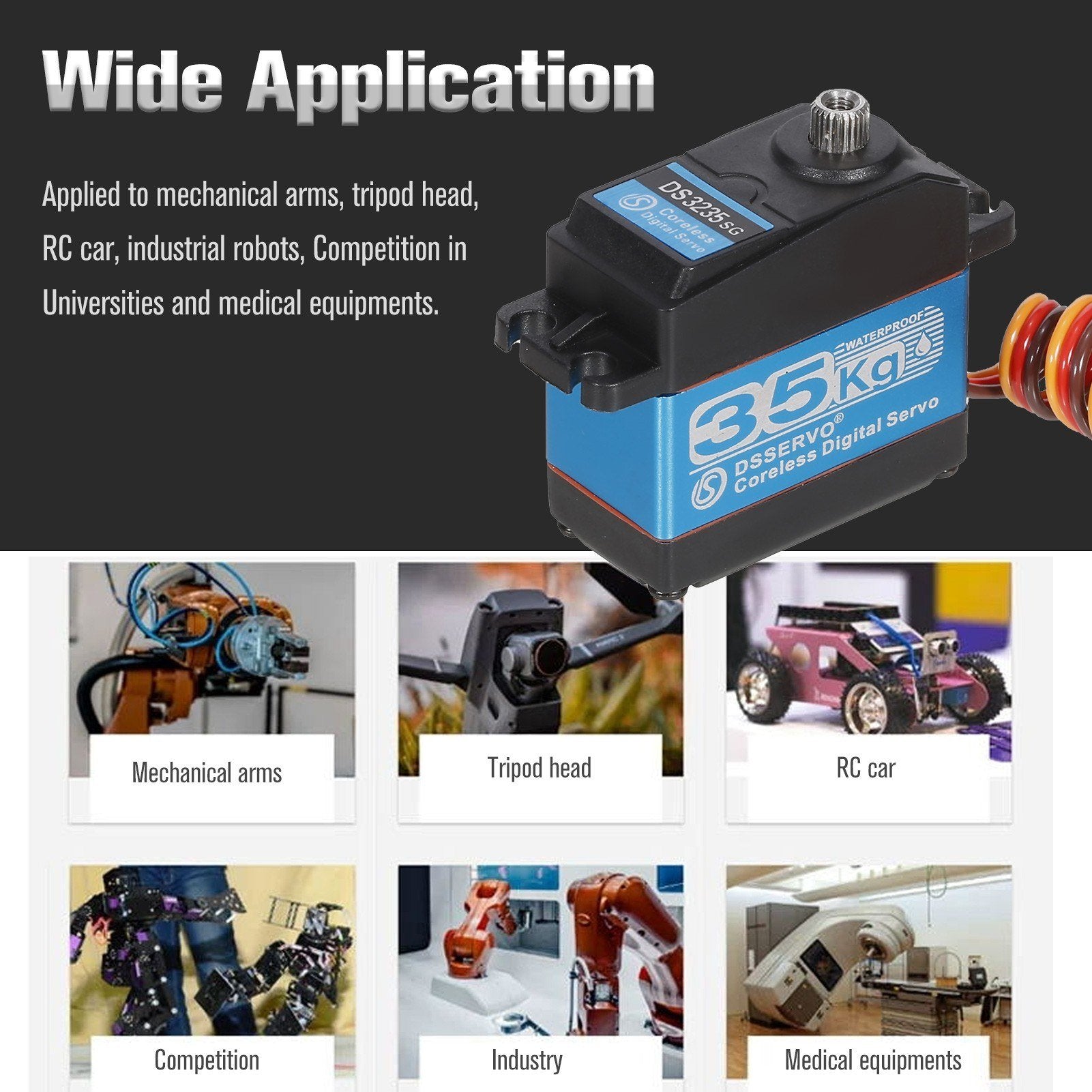 35KG Servo IP66 Waterproof High Torque Digital Servo for 1/10 1/8 RC Car RC Crawler Robot RC Boat