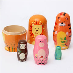 Set of 5 Cute Wooden Nesting Dolls Matryoshka Animal Russian Doll