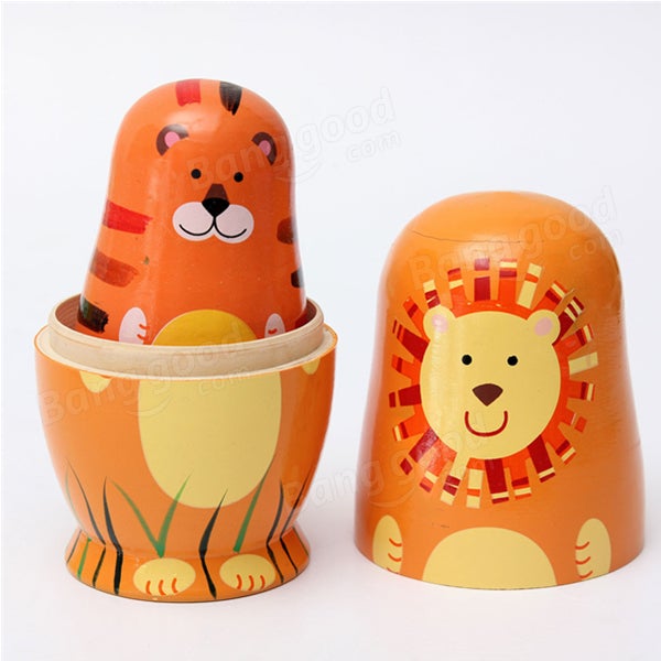 Set of 5 Cute Wooden Nesting Dolls Matryoshka Animal Russian Doll