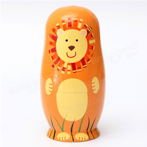 Set of 5 Cute Wooden Nesting Dolls Matryoshka Animal Russian Doll