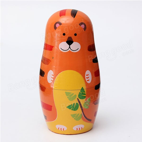 Set of 5 Cute Wooden Nesting Dolls Matryoshka Animal Russian Doll