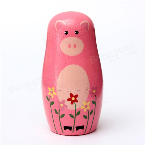 Set of 5 Cute Wooden Nesting Dolls Matryoshka Animal Russian Doll