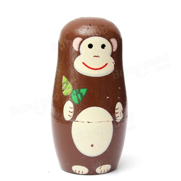 Set of 5 Cute Wooden Nesting Dolls Matryoshka Animal Russian Doll