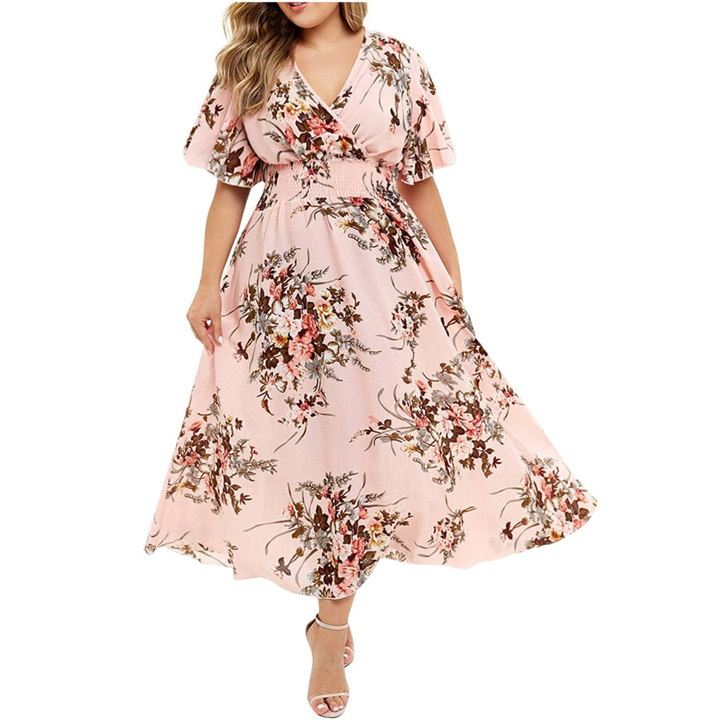 Plus Size Floral Tulip Sleeve Maxi Dress for Summer