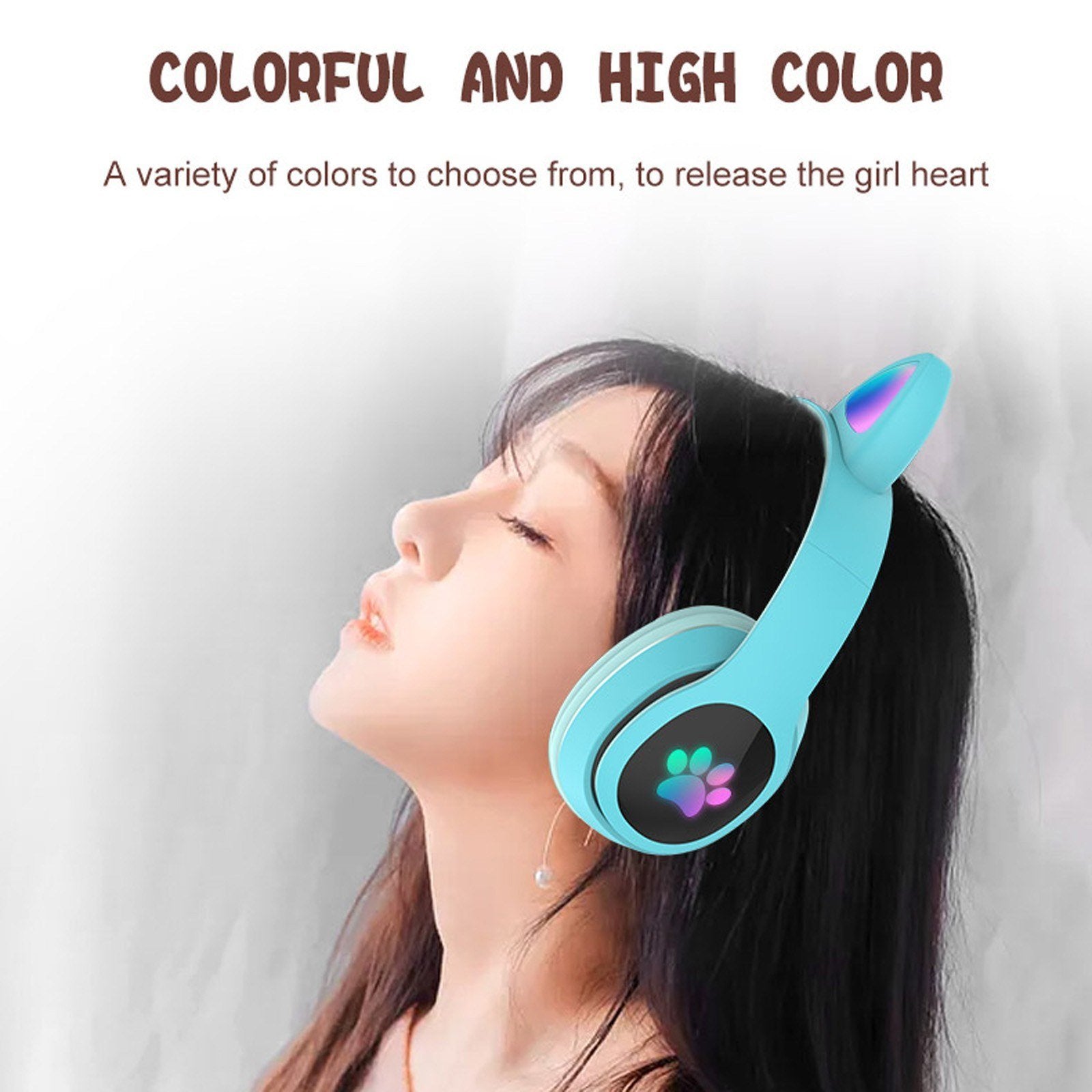 Over Ear Music Wireless Headset Glowing Cat Headphones 7 Color Breathing Lights