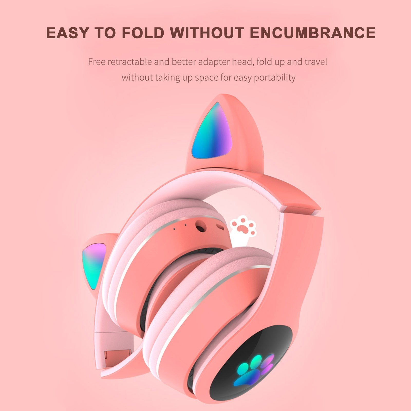 Over Ear Music Wireless Headset Glowing Cat Headphones 7 Color Breathing Lights