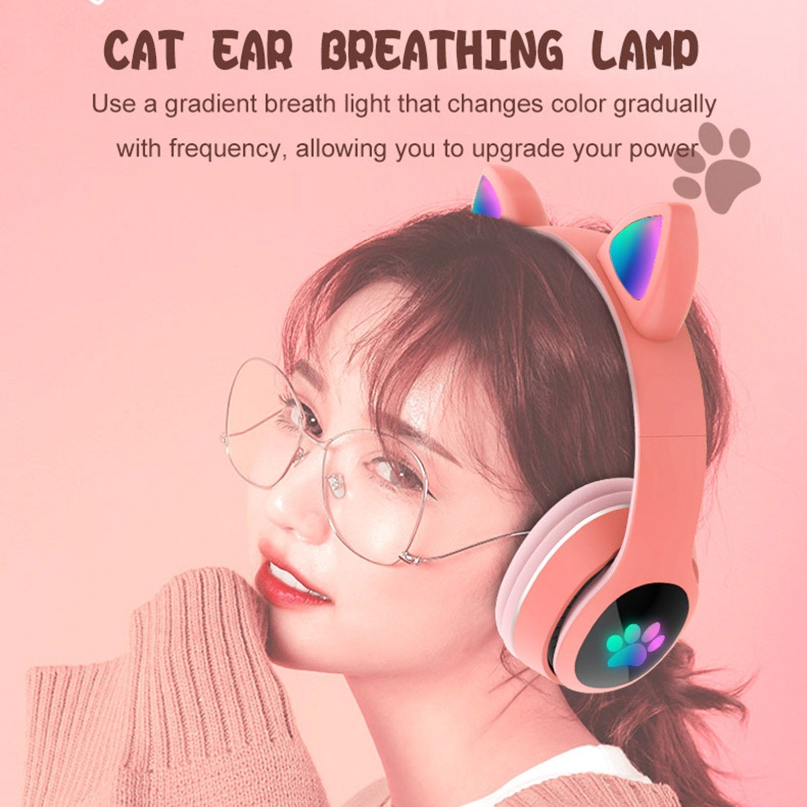 Over Ear Music Wireless Headset Glowing Cat Headphones 7 Color Breathing Lights