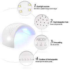 Abody 12W LED UV Lamp Cordless Nail Dryer Fingernail & Toenail Nail Curing Machine Nail Art Painting Salon Tool