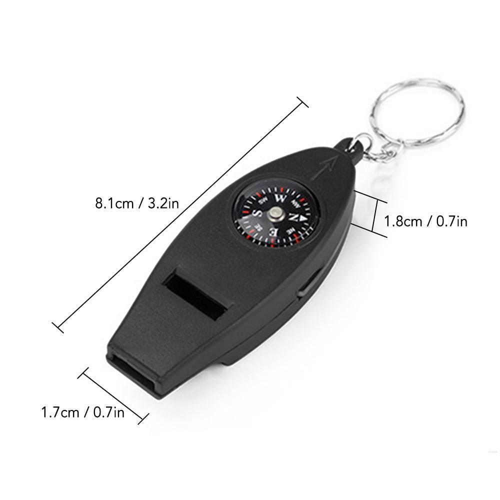 Multi-function 4 in 1 Safety Whistle Compass Thermometer Magnifier With Keychain Outdoor Travel Emergency Survival Kits