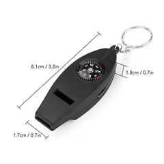 Multifunction 4 in 1 Safety Whistle Compass Thermometer Magnifier With Keychain Outdoor Travel Emergency Survival Kits