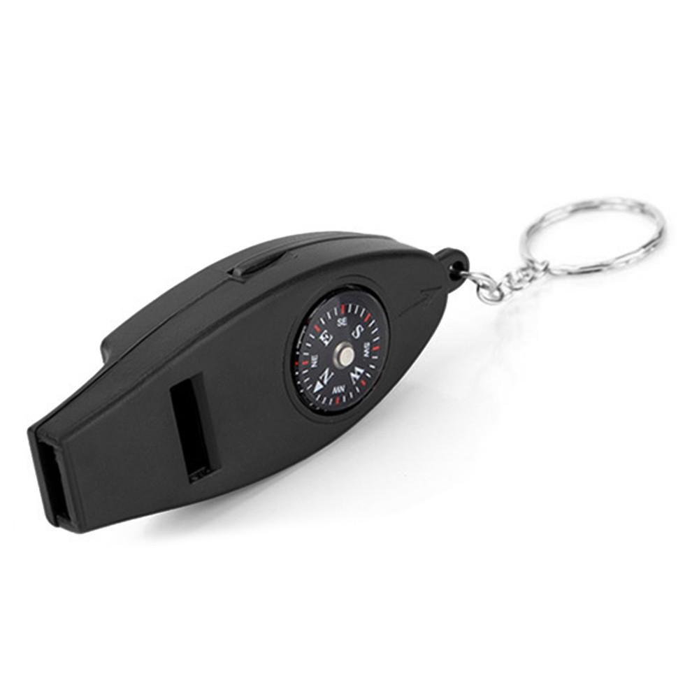 Multifunction 4 in 1 Safety Whistle Compass Thermometer Magnifier With Keychain Outdoor Travel Emergency Survival Kits