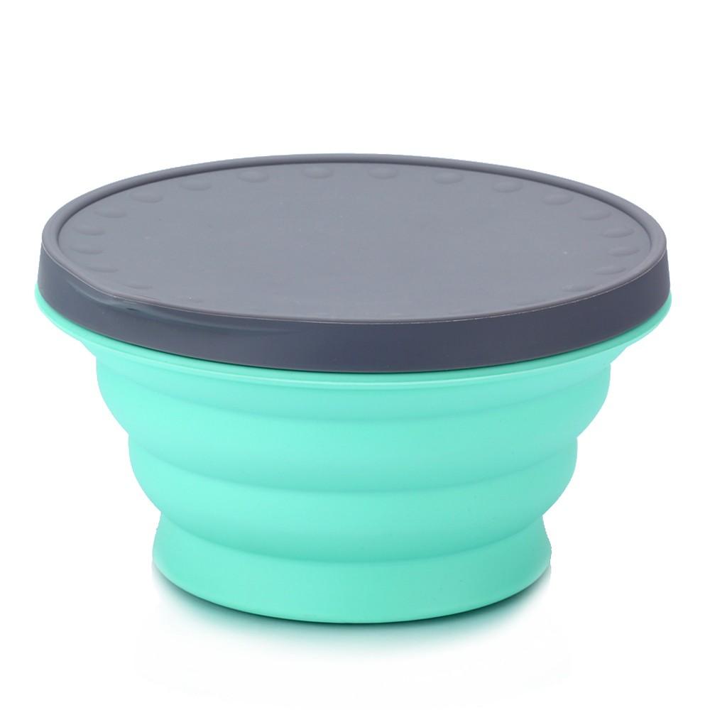 Silicone Collapsible Portable Bowl Expandable with Lid and Dish Sponge for Travel Camping Hiking