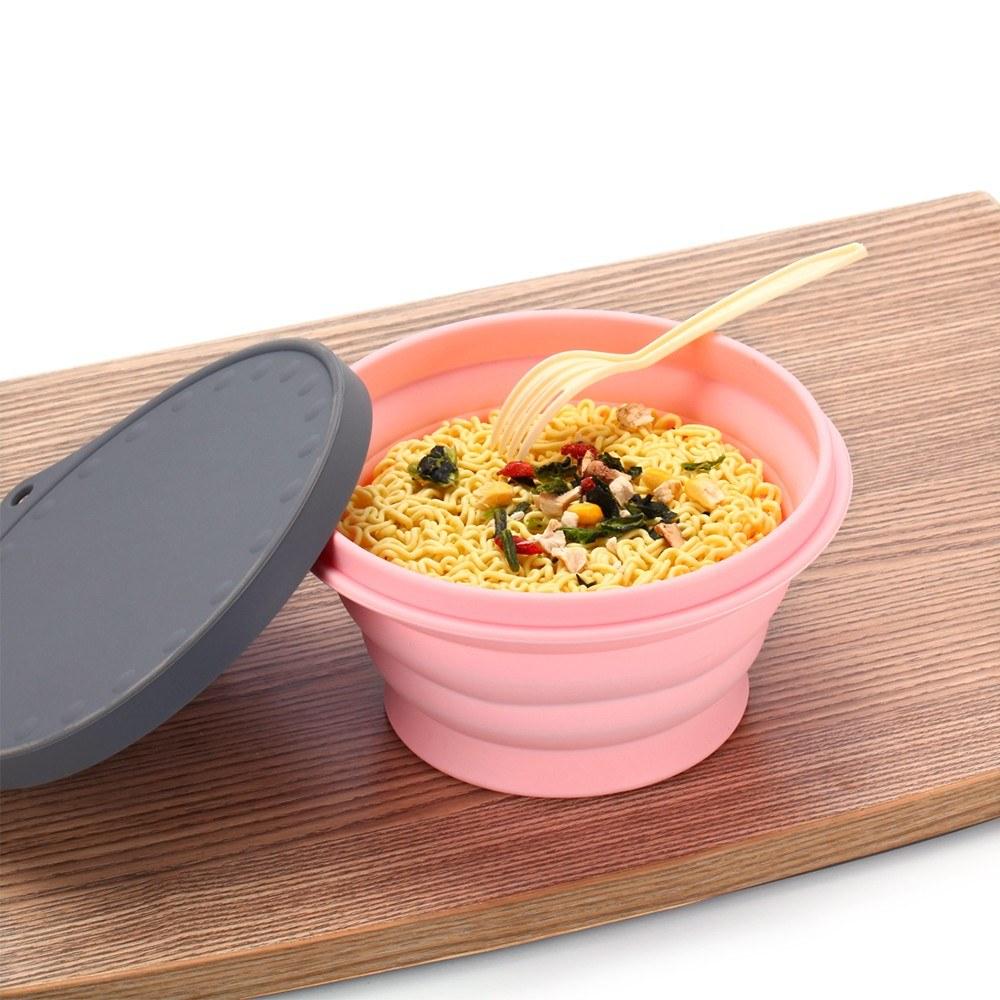 Silicone Collapsible Portable Bowl Expandable with Lid and Dish Sponge for Travel Camping Hiking