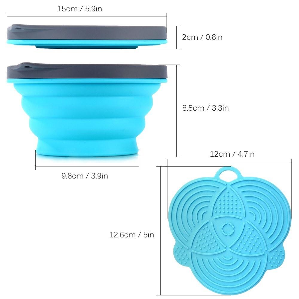 Silicone Collapsible Portable Bowl Expandable with Lid and Dish Sponge for Travel Camping Hiking
