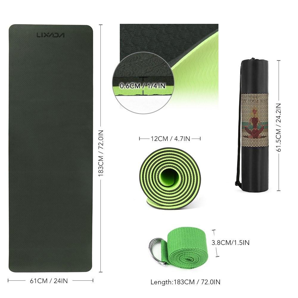 72x24IN Non-slip Yoga Mat TPE Eco Friendly Fitness Pilates Gymnastics Carrying Strap and Storage Bag