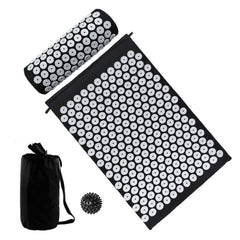 Acupressure Mat and Pillow Set with Spiky Massage Ball Carry Bag for Back Neck Pain Stress Relief