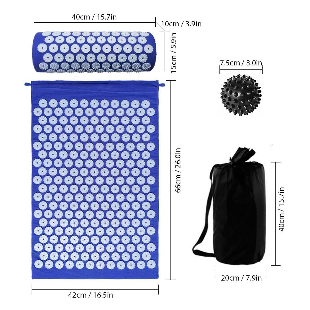 Acupressure Mat and Pillow Set with Spiky Massage Ball Carry Bag for Back Neck Pain Stress Relief