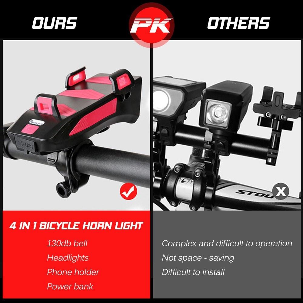 4 IN 1 Multi-functional Bike Light Bicycle Horn Lamp with Mobile Phone Bracket