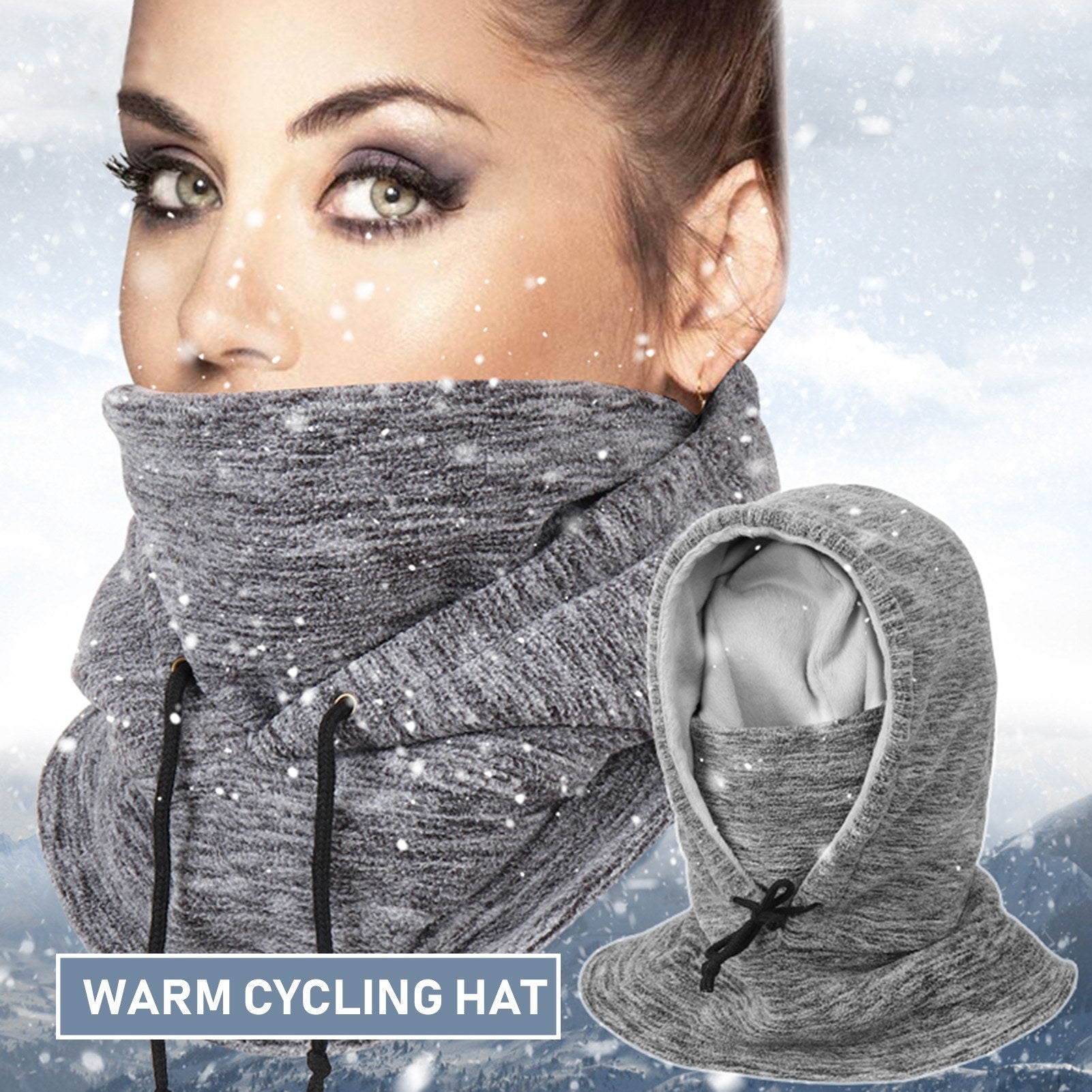 Winter Balaclava Warm Windproof Fleece Lining Drawstring Neck Gaiter Outdoors Hat