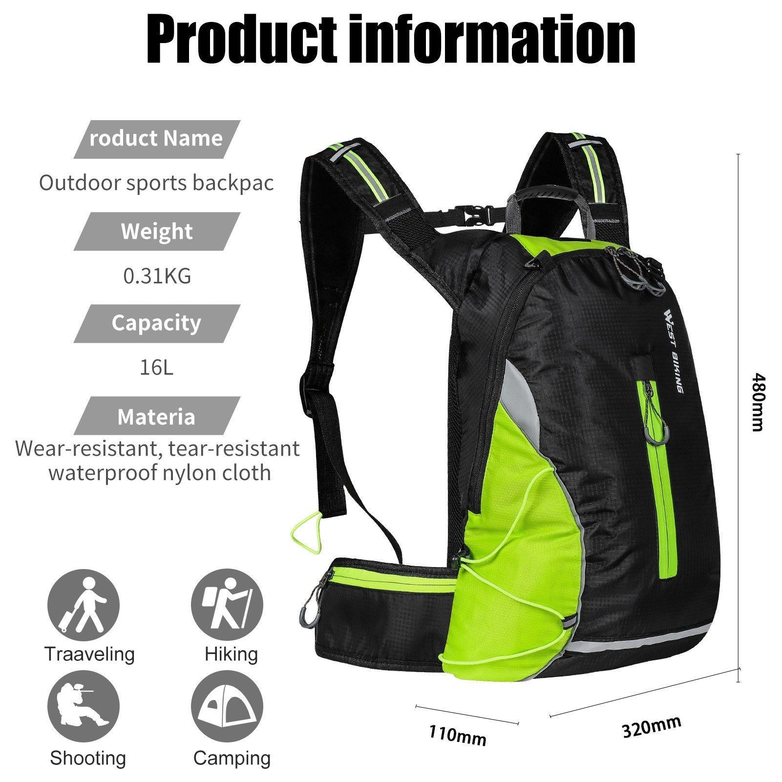 16L Cycling Knapsack Mountain Bike Bag Outdoor Backpack Leisure Light Travel Bag Riding Equipment