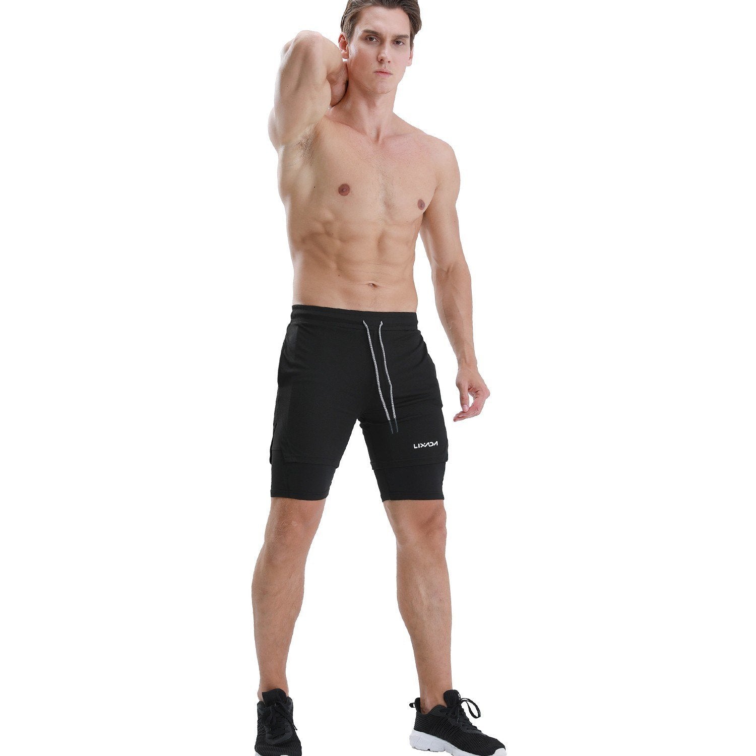 Men Running Shorts with Towel Loop Quick Dry Exercise Pockets for Training Gym Workout 2-in-1