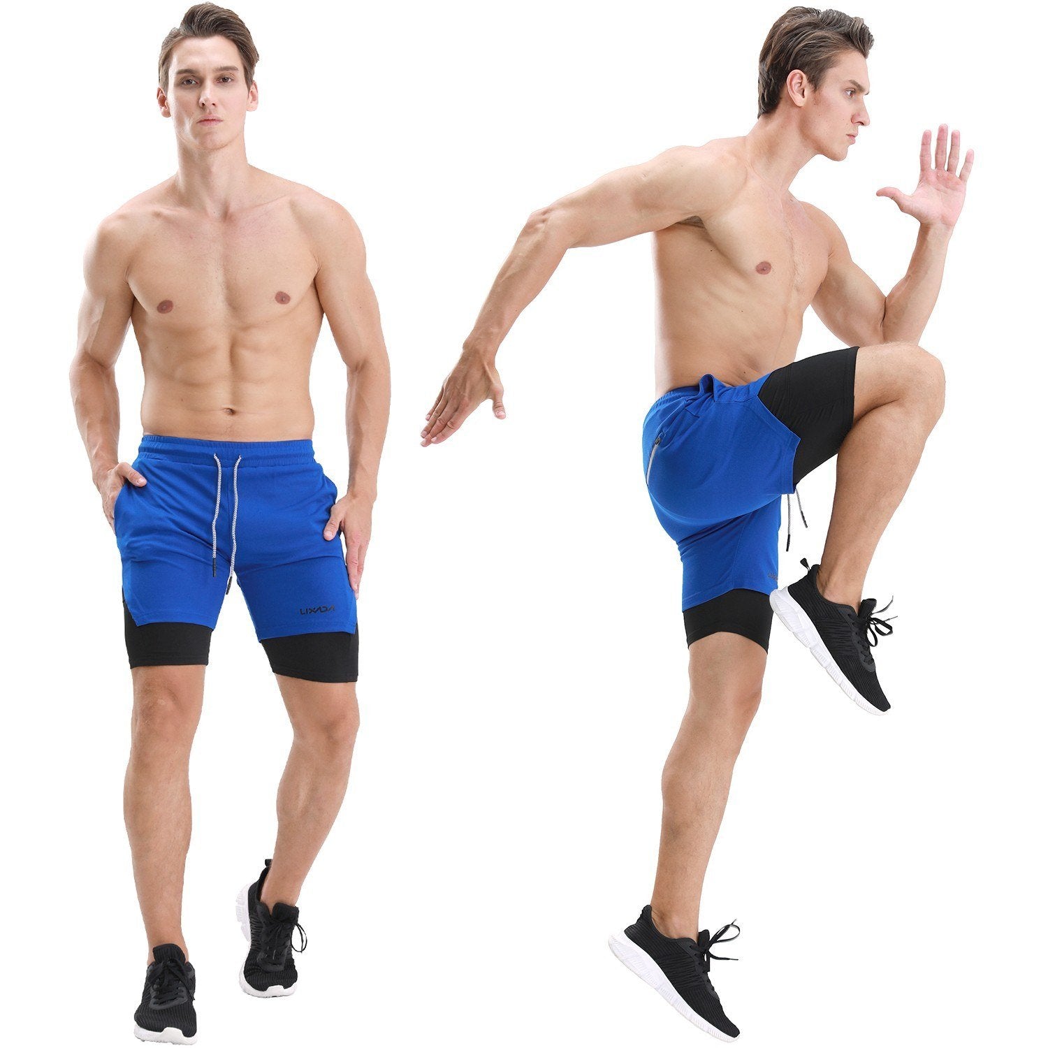 Men Running Shorts with Towel Loop Quick Dry Exercise Pockets for Training Gym Workout 2-in-1