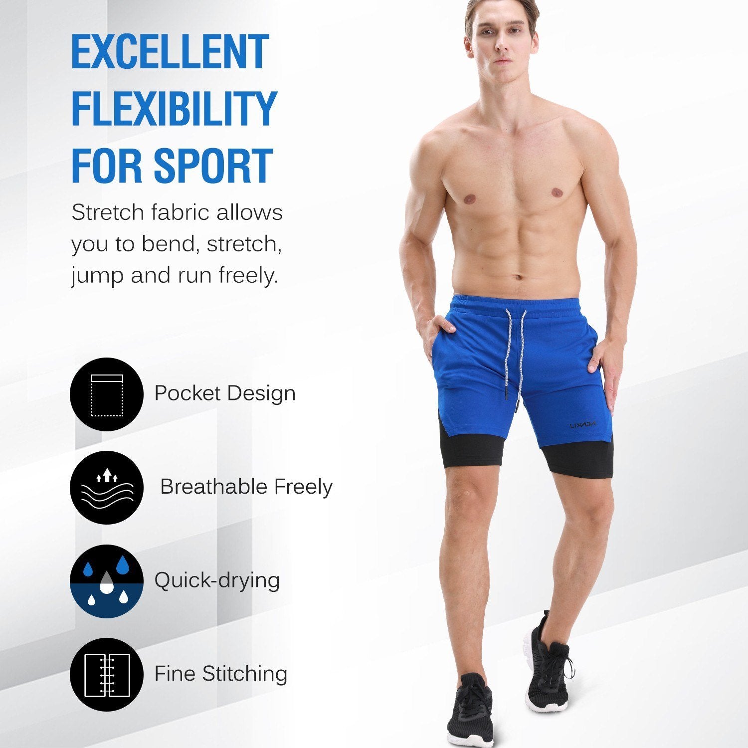 Men Running Shorts with Towel Loop Quick Dry Exercise Pockets for Training Gym Workout 2-in-1